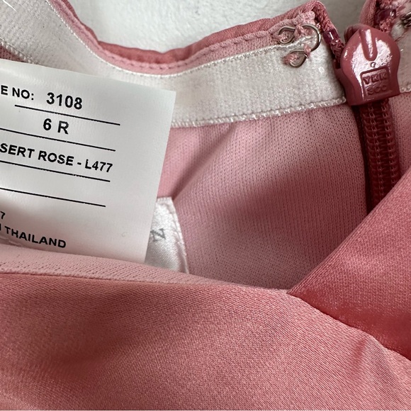 DESSY COLLECTION 3108 SATIN OFF-THE-SHOULDER FLOUNCE EMPIRE GOWN DESERT ROSE - Picture 10 of 11